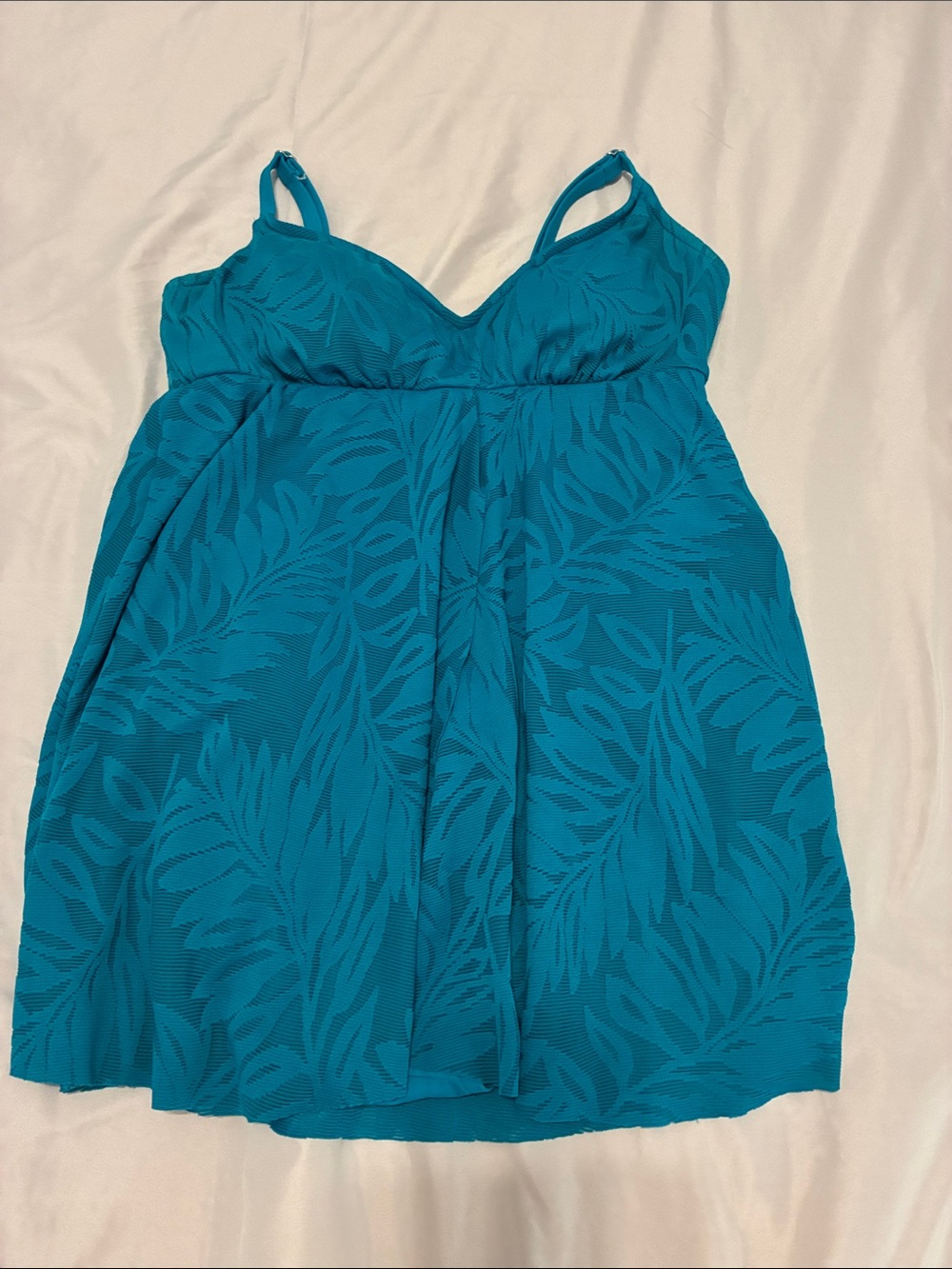 Bal Harbour Swim One‑Piece – Teal Textured Flutter Dress Style (Size 10)